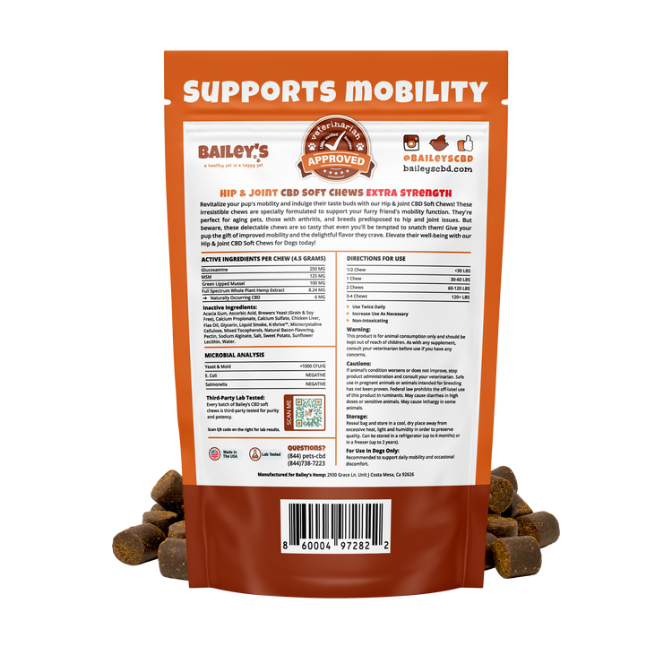 Bailey's CBD Dog Treats: Hip & Joint Support Chicken 6MG Extra Strength 30-count Bag