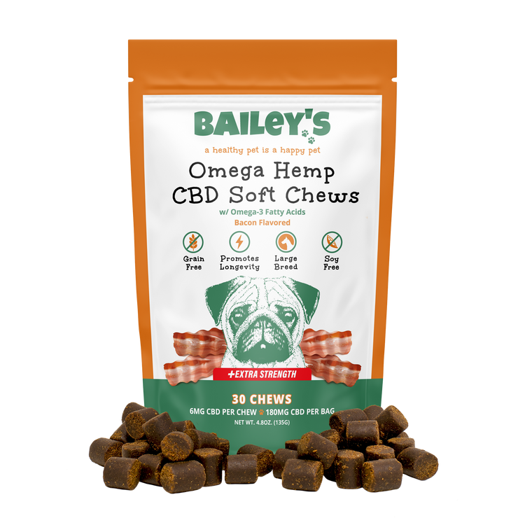 Bailey's CBD Dog Treats: Omega Hemp Bacon 6MG Extra Strength 30-count Bag
