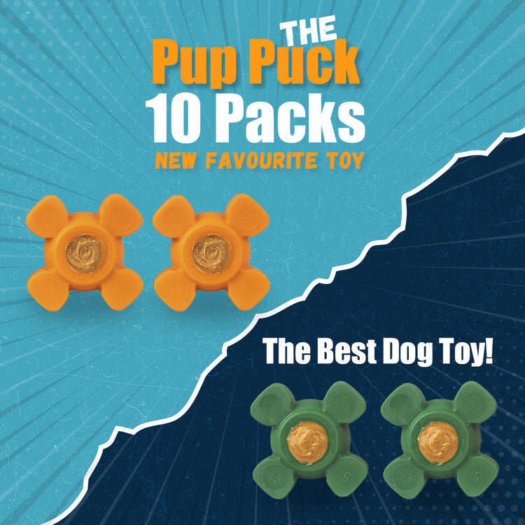 The Pup Puck 10-Pack- Durable Dog Chew Toy for Aggressive Chewers - Orange & Green OG & BONEZ Styles mixed 10 Unit Pack