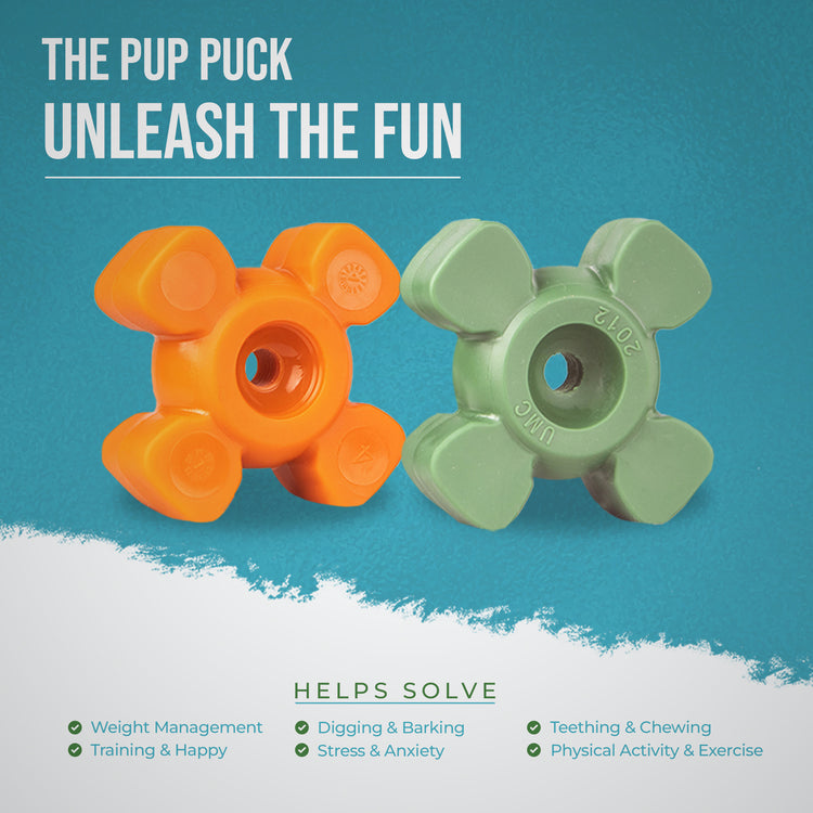 The Pup Puck OG Style 2-Pack Chew Toys for Aggressive Chewers in Green & Orange: Long-lasting & Stuffable Chew Toys for Dogs of All Breeds & Sizes