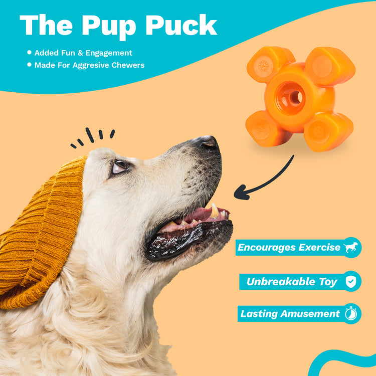 The Pup Puck OG Style Chew Toy for Aggressive Chewers in Orange:  Long-lasting & Stuffable Chew Toys for Dogs of All Breeds & Sizes